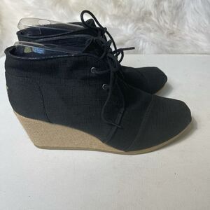 BOBS from Skechers memory foam black canvas ankle wedge boots SZ W10 lik…